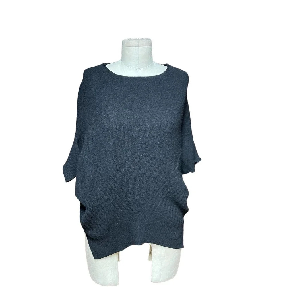 Vince Black Asymmetric Ribbed Cashmere Sweater Size Xs